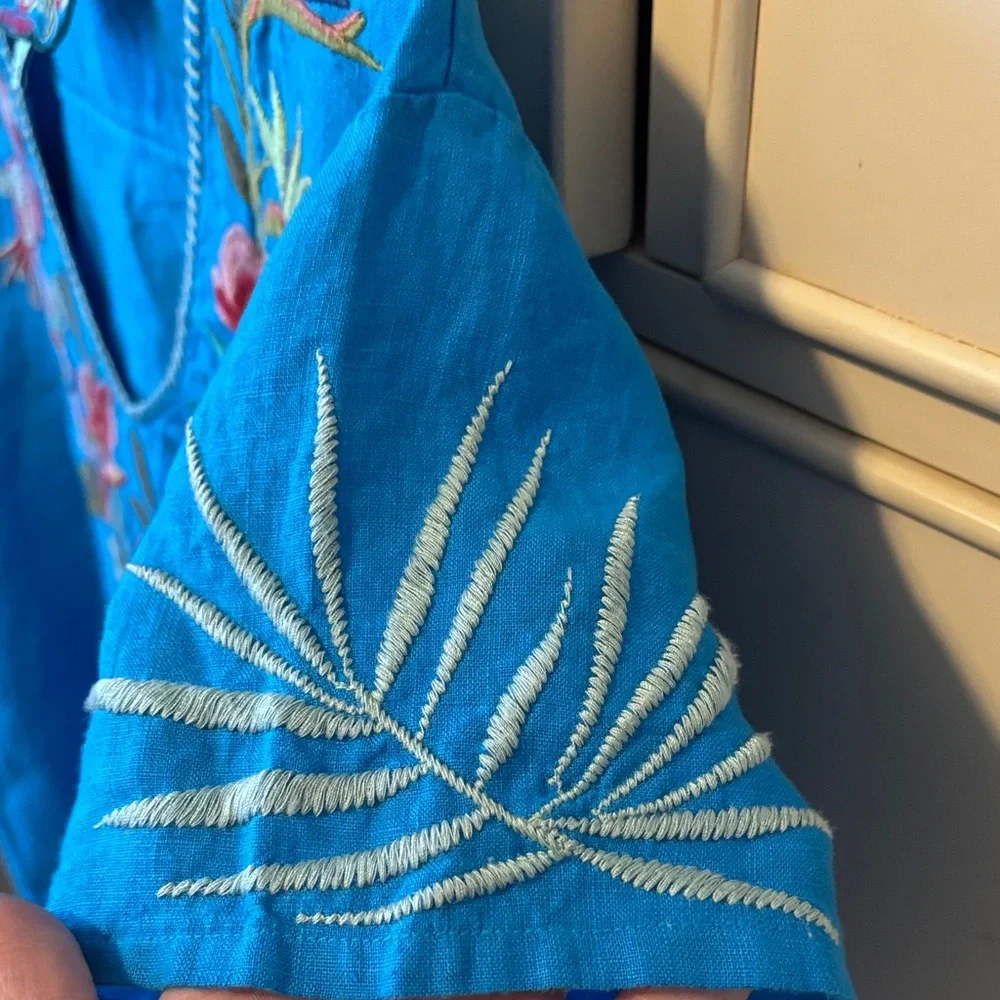 Johnny Was Vibrant Blue Embroidered Blouse - Picture 12 of 16